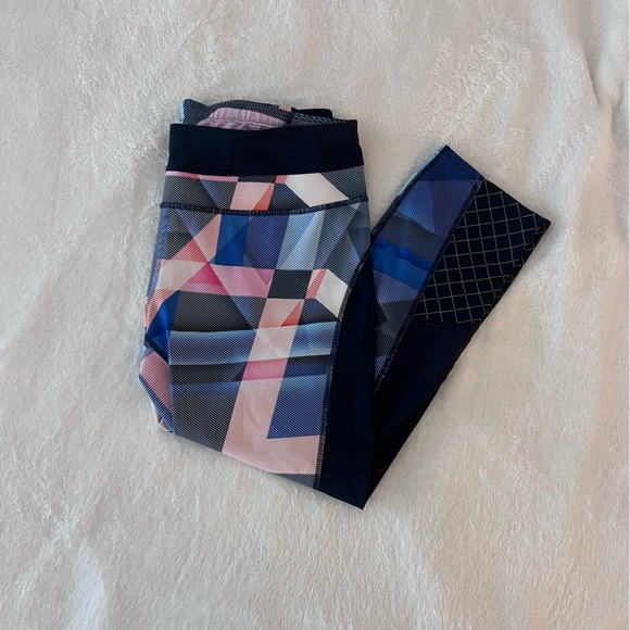 Athleta Geometric Blue and Pink Capri Leggings - Picture 1 of 8